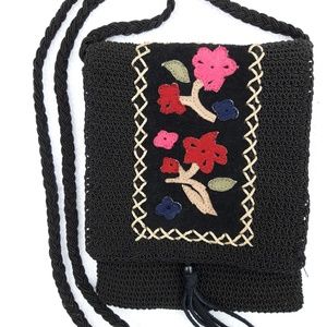 Vintage 80s embroidered suede crossbody pur…